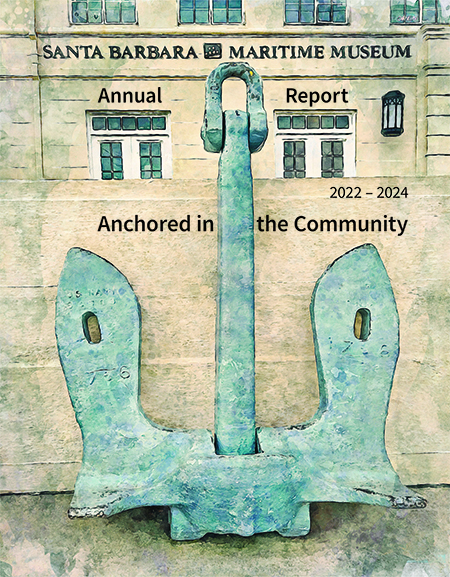 Cover of the 2022-2023 annual report depicting an anchor in front of the maritime museum.