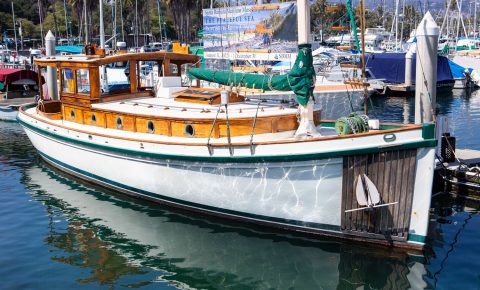 Photo of the historic sportfishing yacht, Ranger, at the Santa Barbara Maritime Museum.