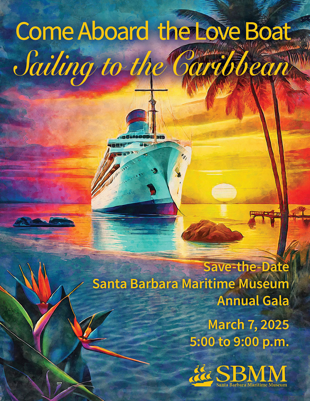 Love Boat - Sailing to the Caribbean save-the-date invitation.