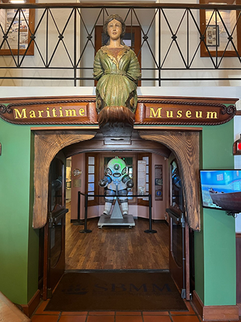 Entrance to the museum with the JIM diving suit in the background.