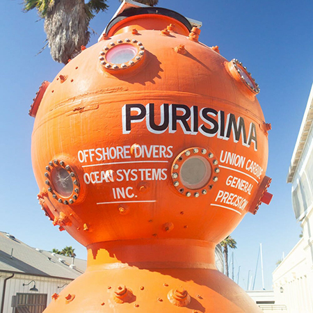 View of the Purisima diving bell out in front of the museum.