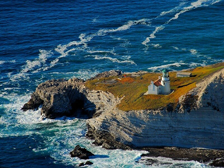 View of the Fresnel lens at its original location at Point Conception.