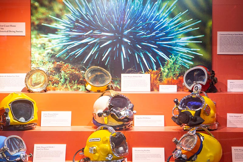 Deep sea diving helmet exhibit at Santa Barbara Maritime Museum