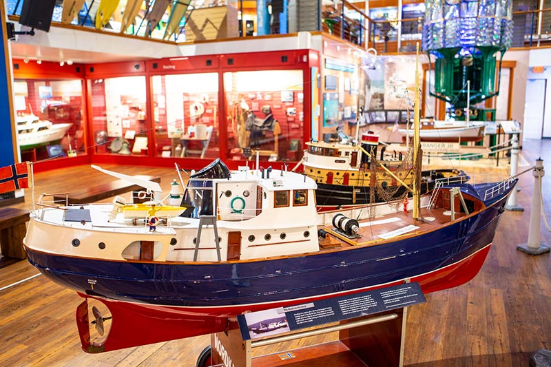 Close-up view of a ship model by Dwight Brooks