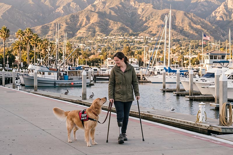Photo of a disabled woman with her service dog
